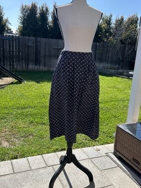 Fossil Navy Midi Skirt with Cream Dot Floral Print